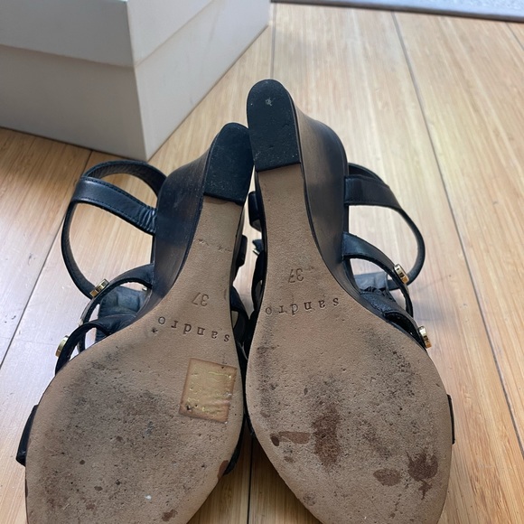 Sandro Black Leather Strappy wedges with gold rivets - Picture 8 of 8